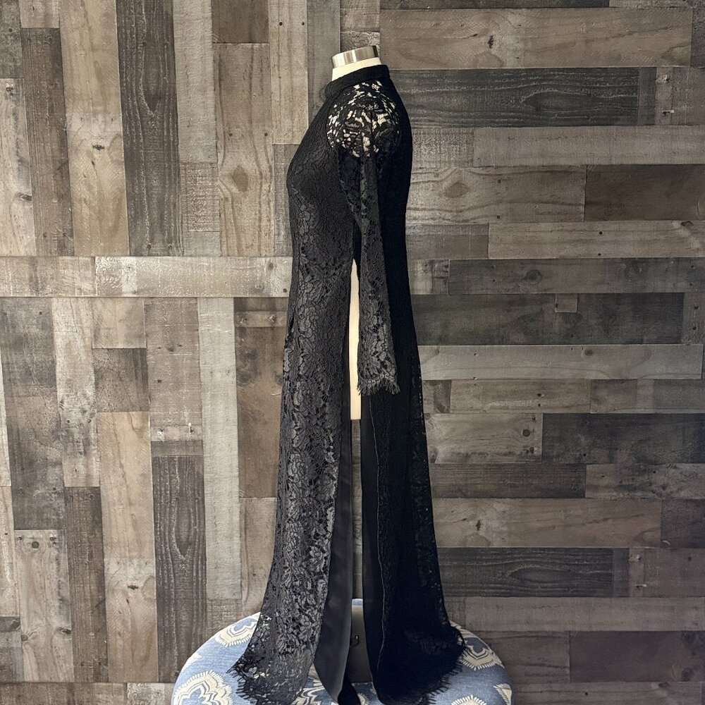 High neck black lace maxi dress large dark romance Victorian whimsigoth grunge - Picture 7 of 10